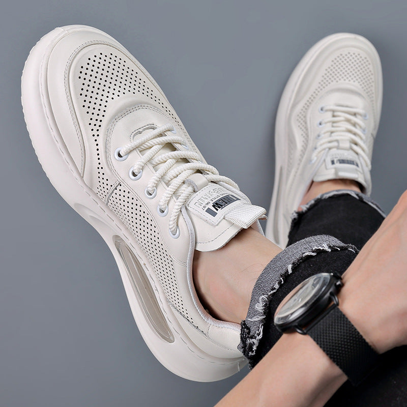 Men's Genuine Breathable White Hollow Hole Cushion Insole Leather Shoes