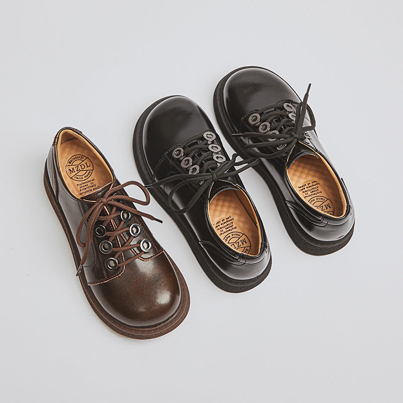 Women's Power Flat Round Toe British Style Leather Shoes