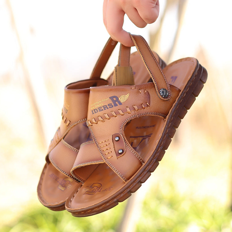 Men's Trendy Toe Layer Cowhide Summer Genuine Beach Sandals