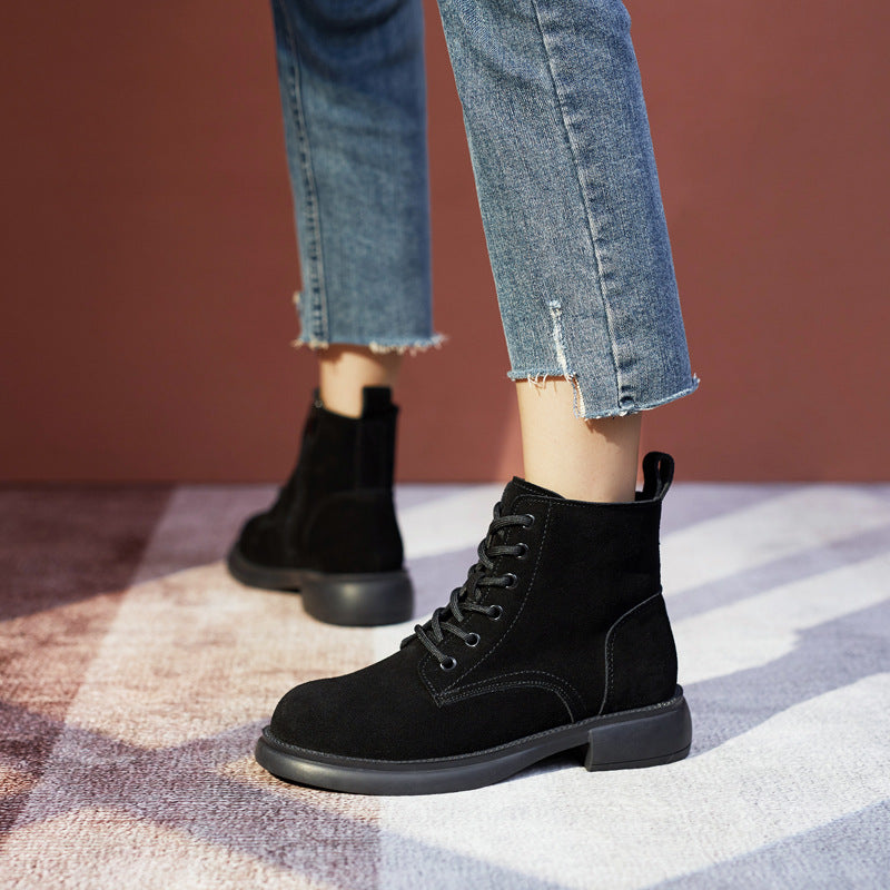 Women's Autumn Soft Bottom Retro Short Cow Boots