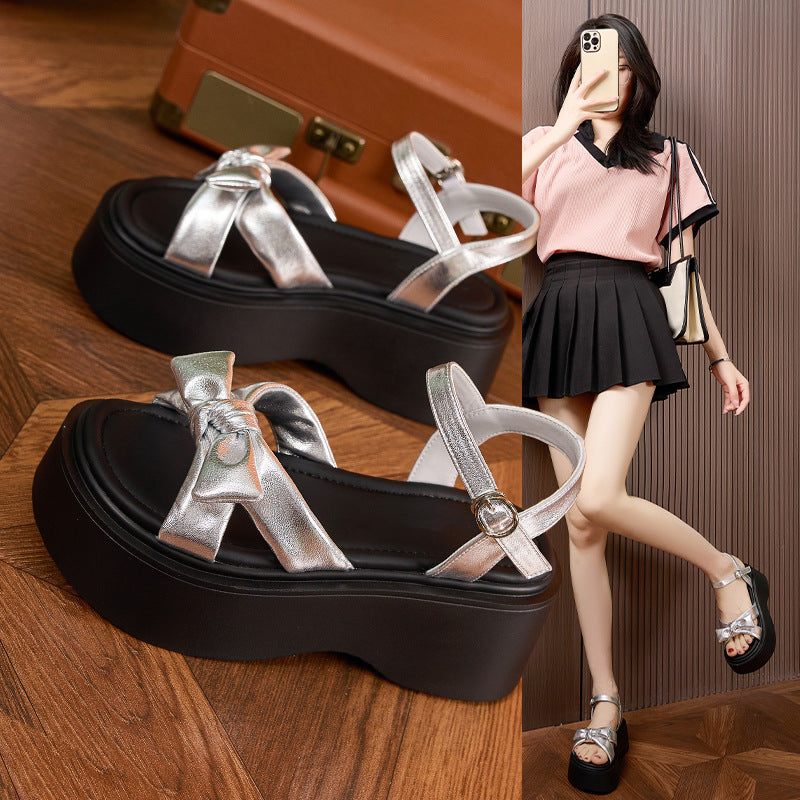 Women's For Summer Wear Fashionable Elevator Bow Sandals