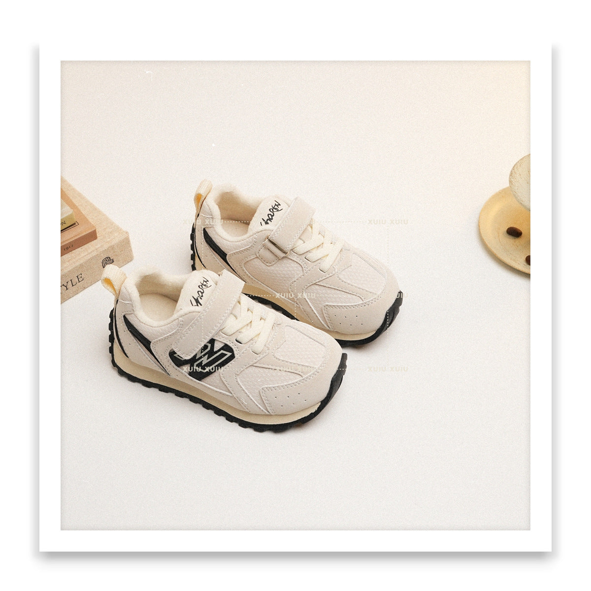 Children's American Retro Fleece-lined Boys Velcro Sneakers