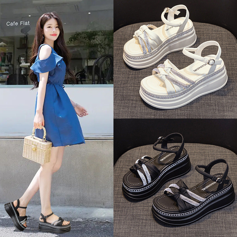 Women's Increasing Insole Rhinestone Summer Burst Board Sandals