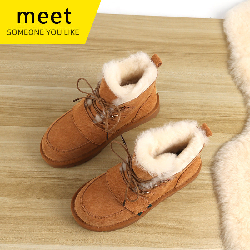 Women's Genuine Wool Winter Sheepskin Fur Cotton Boots