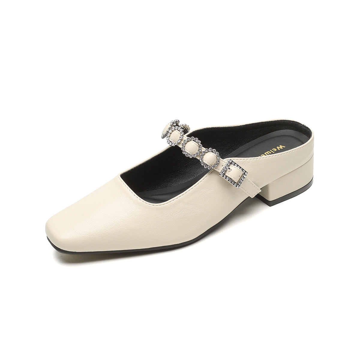 Women's French Style Closed Toe Half Summer Outdoor Rhinestone Slippers