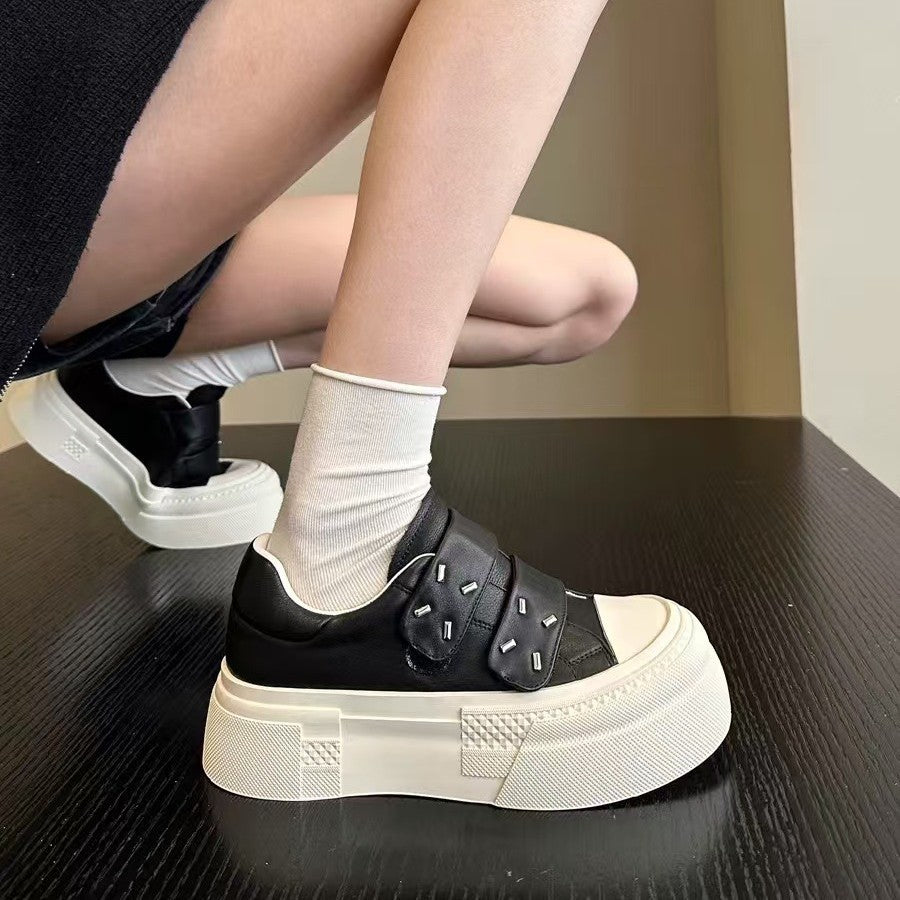 Women's Top Layer Cowhide Platform White Magic Casual Shoes