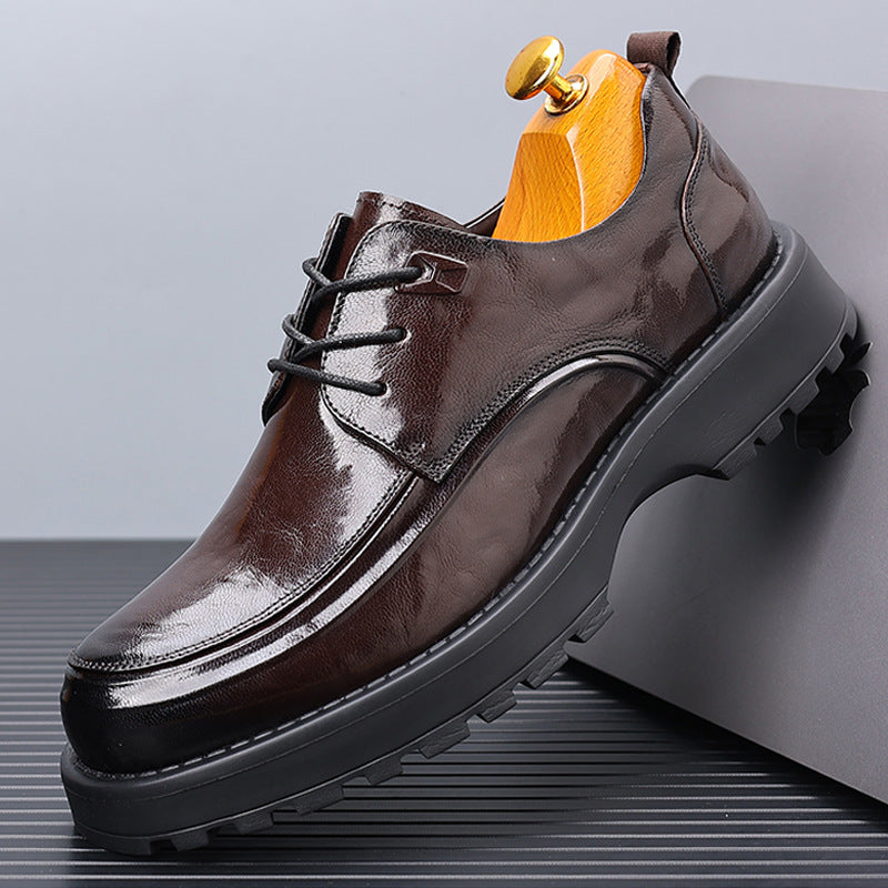 Men's Spring Sheepskin Thick Sole Increased Formal Leather Shoes
