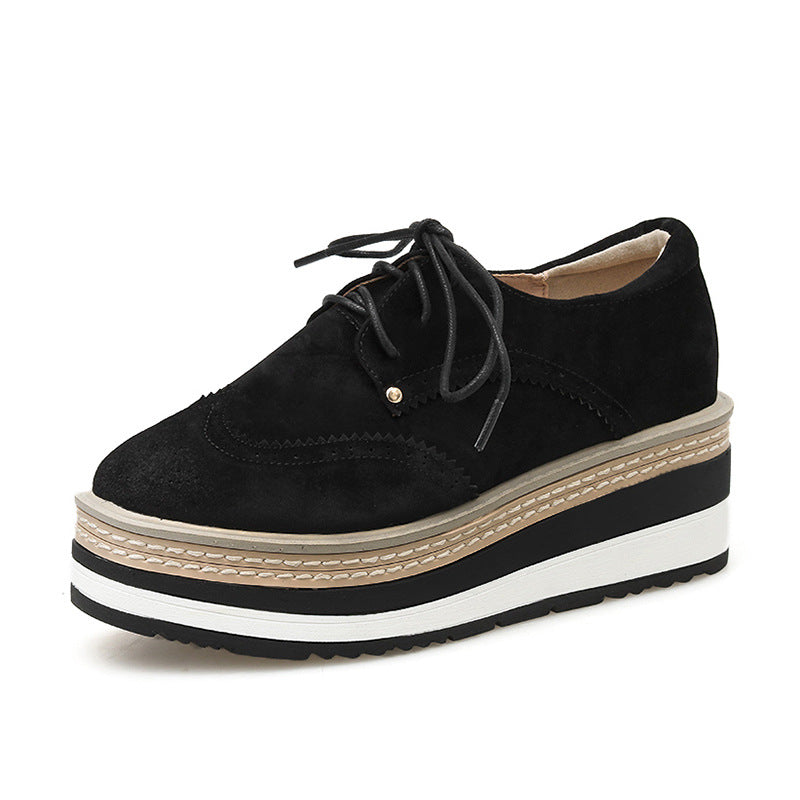 Women's Suede Striped Platform Round Toe Wedge Casual Shoes