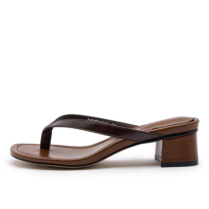 Summer Chunky Beach Vacation Style Flip-flops Outer Heels