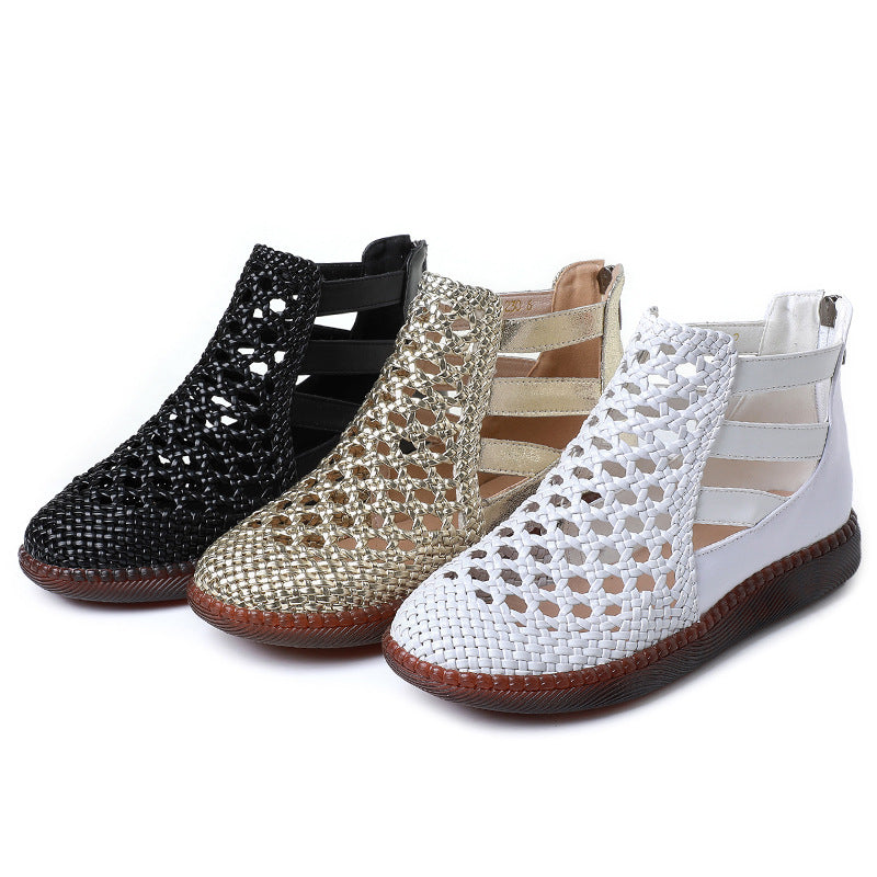 Women's Style Retro Hollow Genuine Summer Flat Women's Shoes