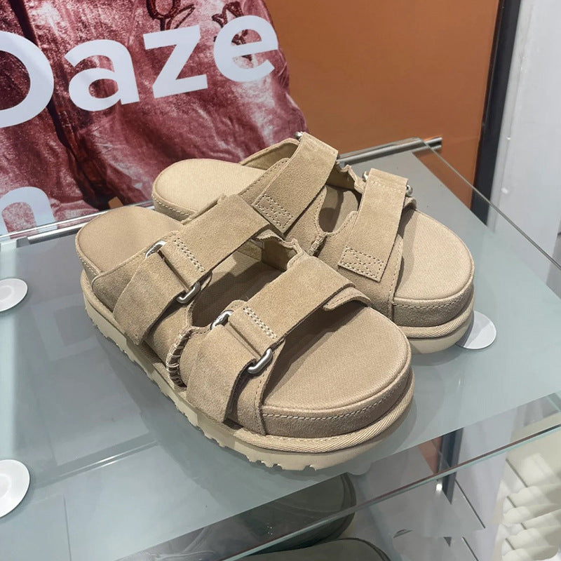 Women's Buckle Genuine Outdoor Height Increasing Open Sandals