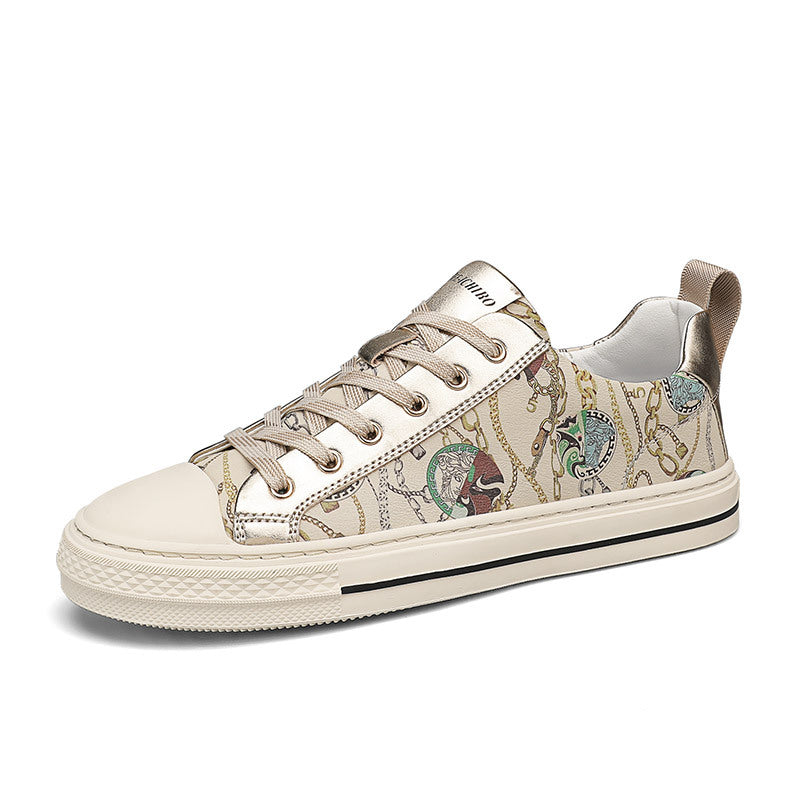 Men's Printed Skateboard Personality Trendy Lace Up Sneakers