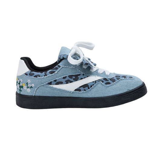 Women's Classic Leopard Pattern Denim Campus Style Casual Shoes