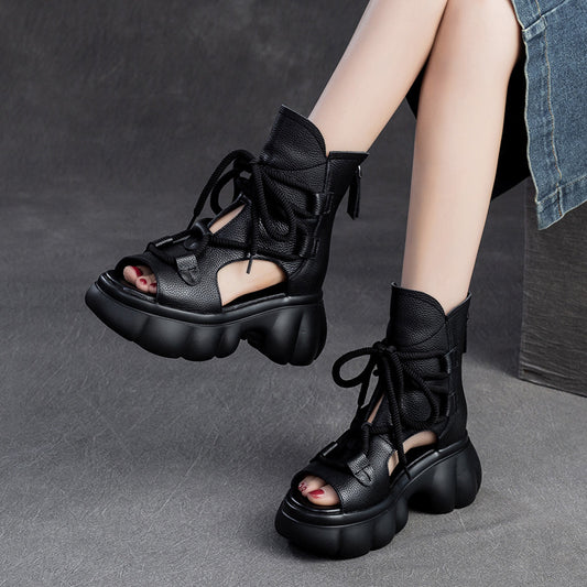 Women's Breathable Peep Toe Platform Retro Round Sandals