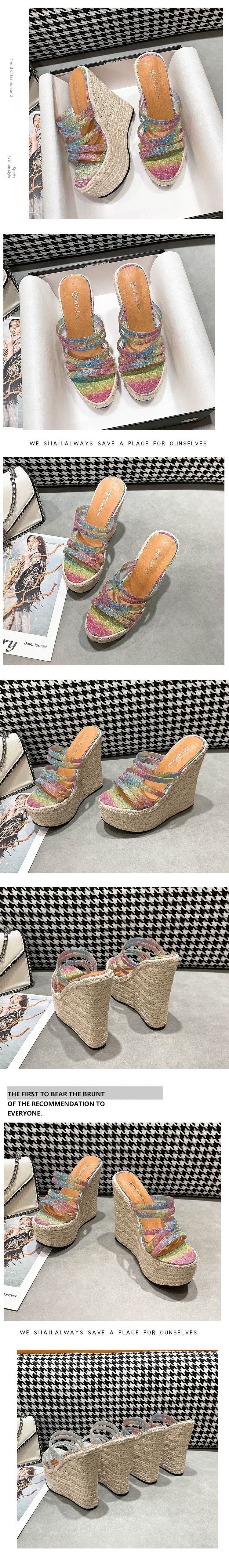 Catwalk Cross Strap Platform Straw Woven Hemp Slippers