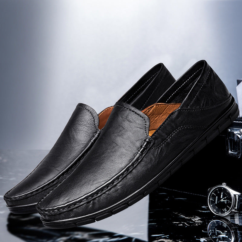 Men's Cowhide Soft Bottom Slip On Business Casual Shoes