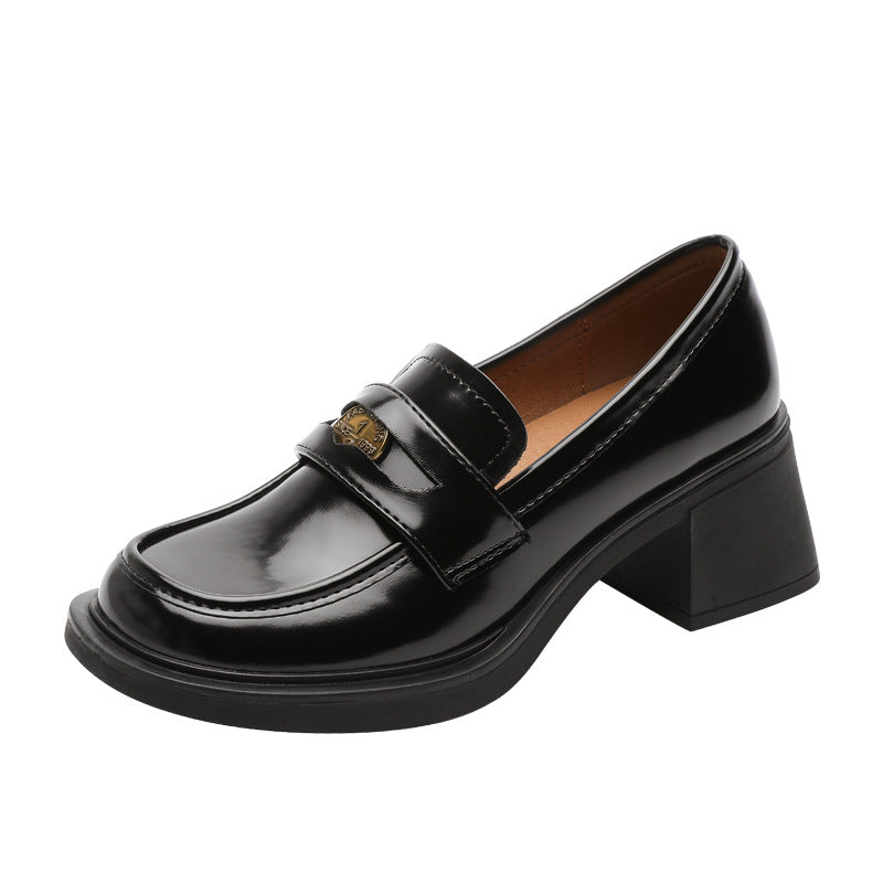 Women's Round Head Gold Coin Increased Chunky Loafers