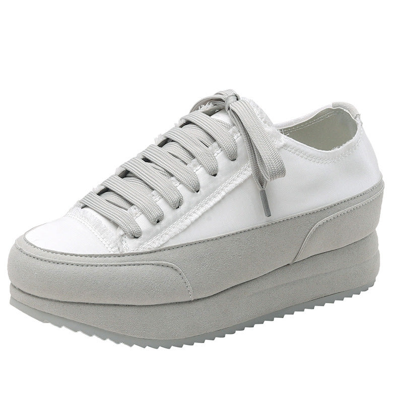 Women's Platform White Invisible Elevated Muffin Silk Satin Niche Heels