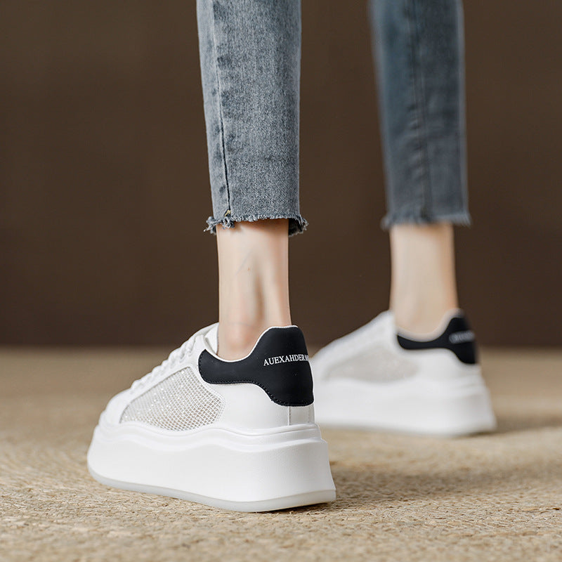Women's Thick-soled White Spring Platform Height Increasing Women's Shoes