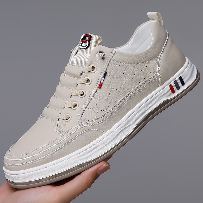 Men's Manual Stitching Male Youth Versatile White Leather Shoes