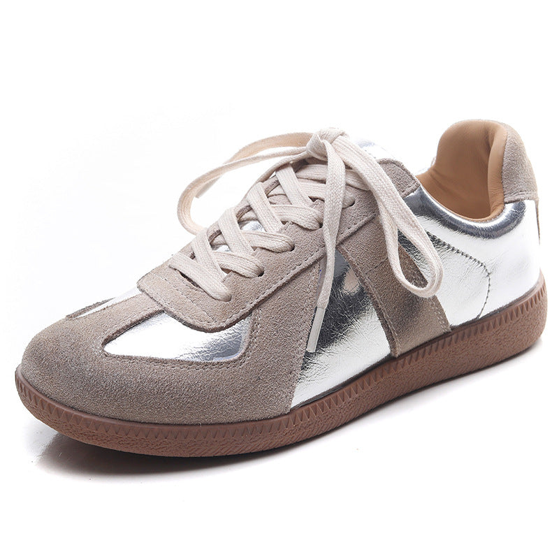 Women's Vintage Genuine Gold Sier Flat German Training Low Top Sneakers