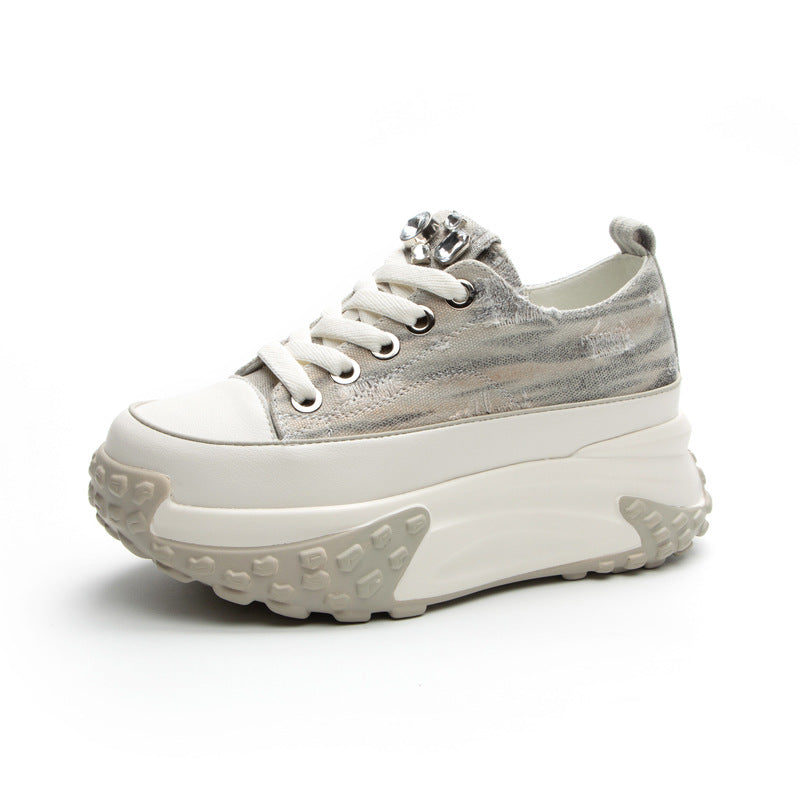 Women's Denim Hidden White Autumn Fashion Retro Platform Casual Shoes