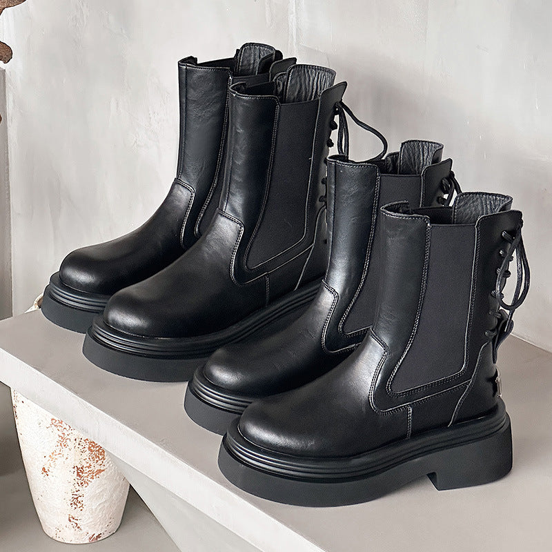 Women's & Men's Thick-soled Martin Fashionable Back Bandage Western Boots