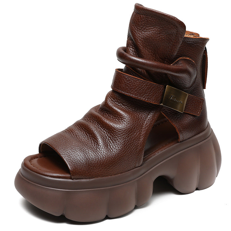 Women's Layer Cowhide Retro Solid Color Roman Sandals