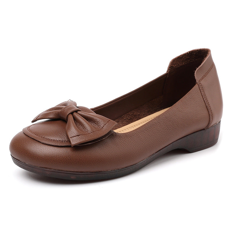 Women's Cowhide Soft Bottom Autumn Mom Flat Loafers