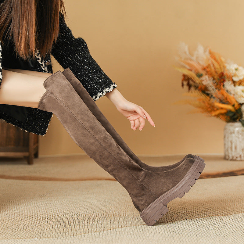 Women's Su Suede Stretch Thin Fleece-lined Platform Height Increasing Boots