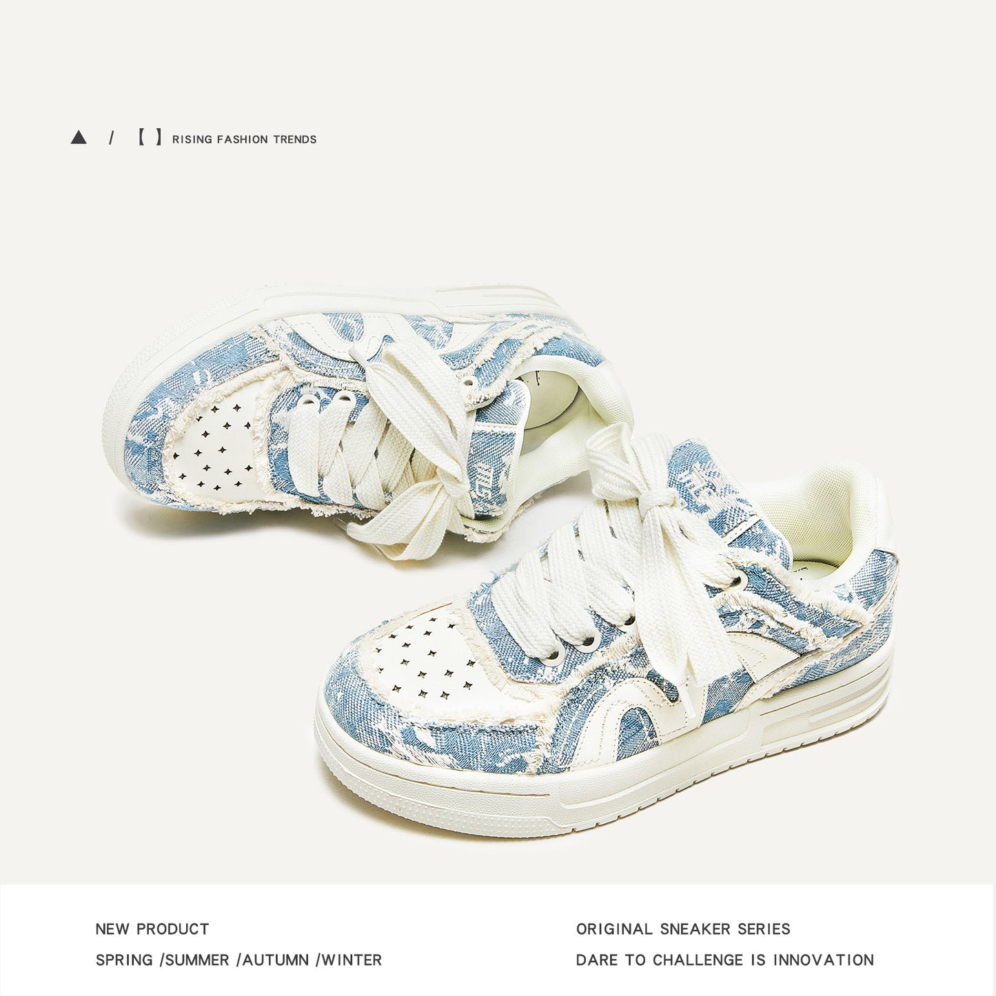 Women's & Men's Destruction Series Comfortable Denim Thick Bottom Sneakers