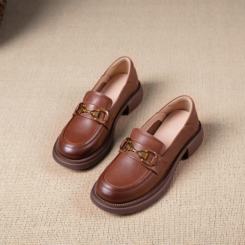 Women's Cowhide Commuter Rubber Sole British Style Loafers