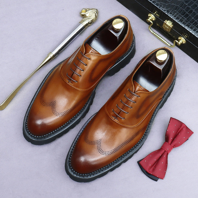 Men's Cowhide Formal Wear Thick Bottom Increased Men's Business Leather Shoes