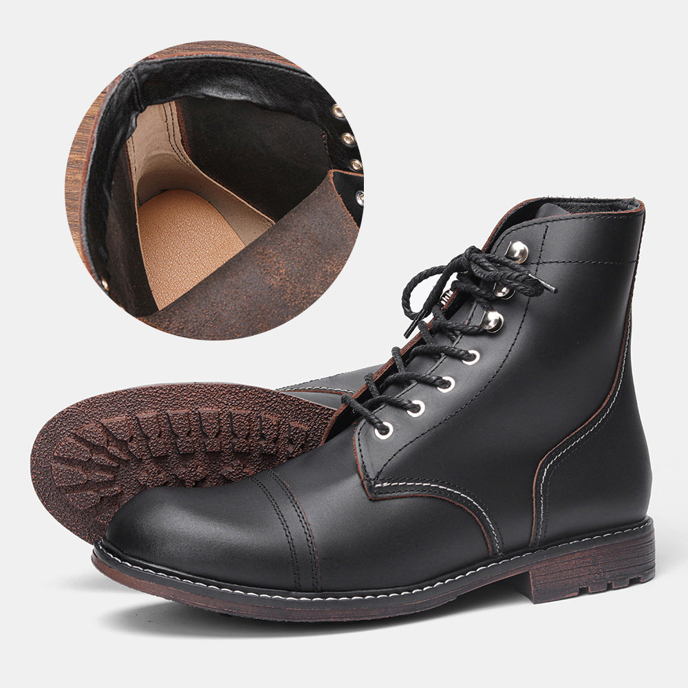 Men's American Retro First Layer Cowhide Tooling Boots