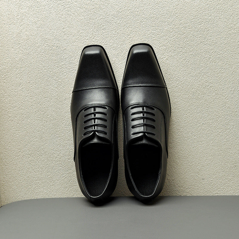 Men's High-grade British Style Square Toe High First Layer Cowhide Leather Shoes