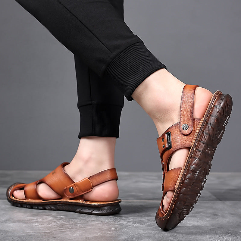 Men's Yuan Double-headed Layer Cowhide Summer Pump Sandals