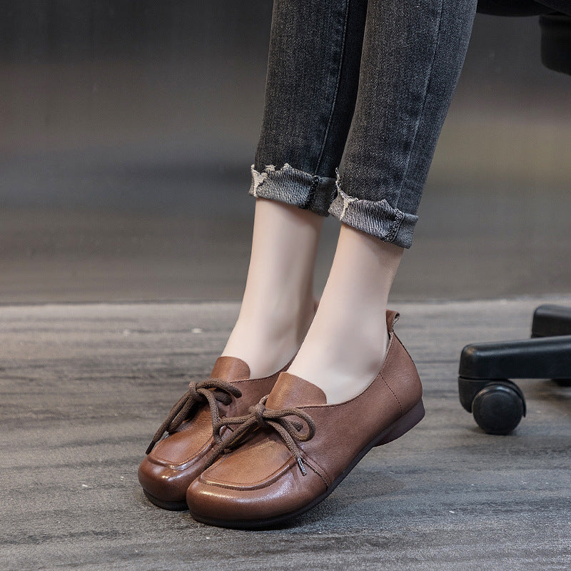 Women's Bottom Top Layer Cowhide Retro Handmade Casual Shoes