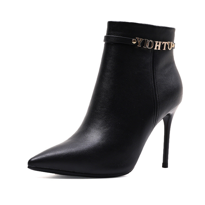 Women's Pointed Toe Stiletto Martin High Fleece-lined Boots