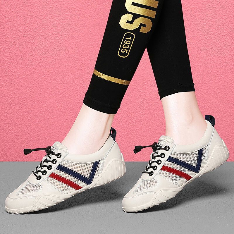 Women's Gold Silk Rabbit Genuine White Soft Sneakers
