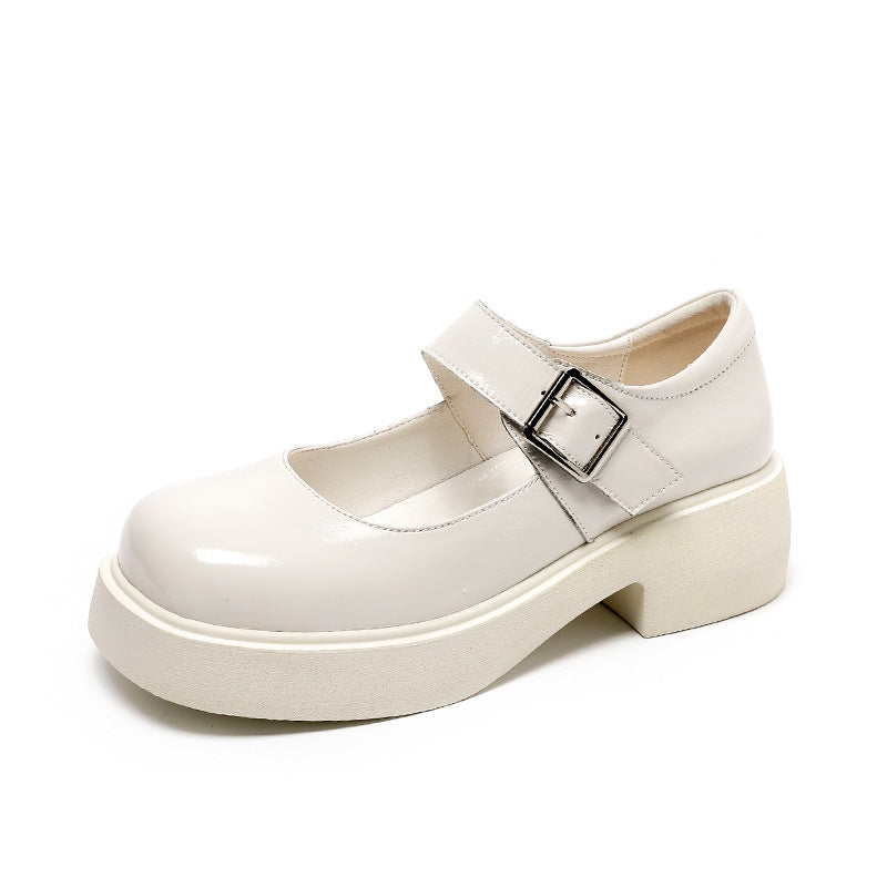 Women's Early Spring Low-cut Buckled Chunky Small Leather Shoes