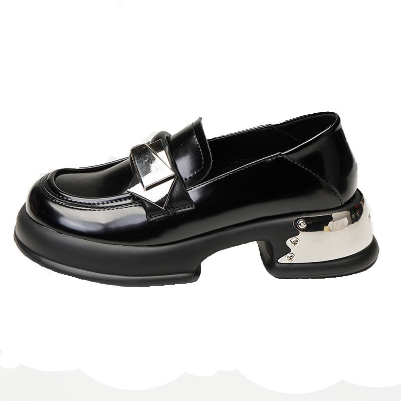 Women's Mary Jane Preppy Style Metal Buckle Thick Leather Shoes