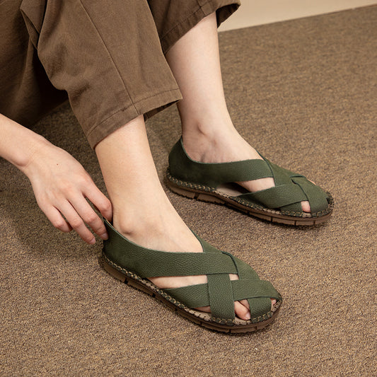 Women's Weave Vintage Genuine Flat Bottom Comfort Sandals