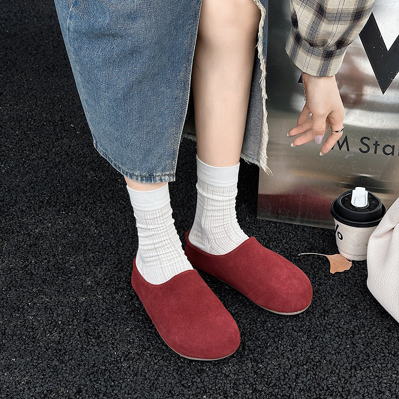 Women's Vintage Genuine Fluffy Outer Wear Thick Bottom Lamb Woolen Slippers