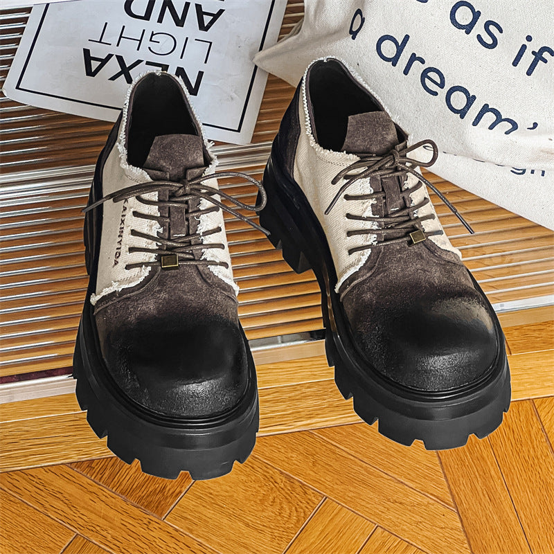 Men's Increasing Patent British Style Black White Leather Shoes