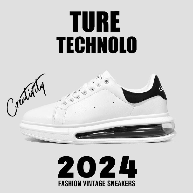 Men's White Fashionable Korean Style Board Height Sneakers
