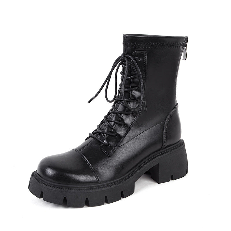 Genuine Chunky Knight Round Head Side Zip Boots