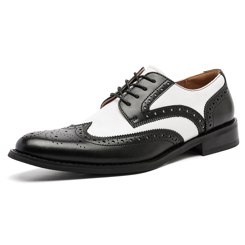 Men's Formal Wear Black White Color Matching Leather Shoes