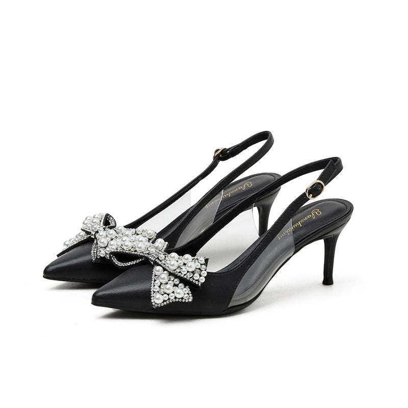 Women's Stiletto Pointed Rhinestone Pearl Korean Style Heels