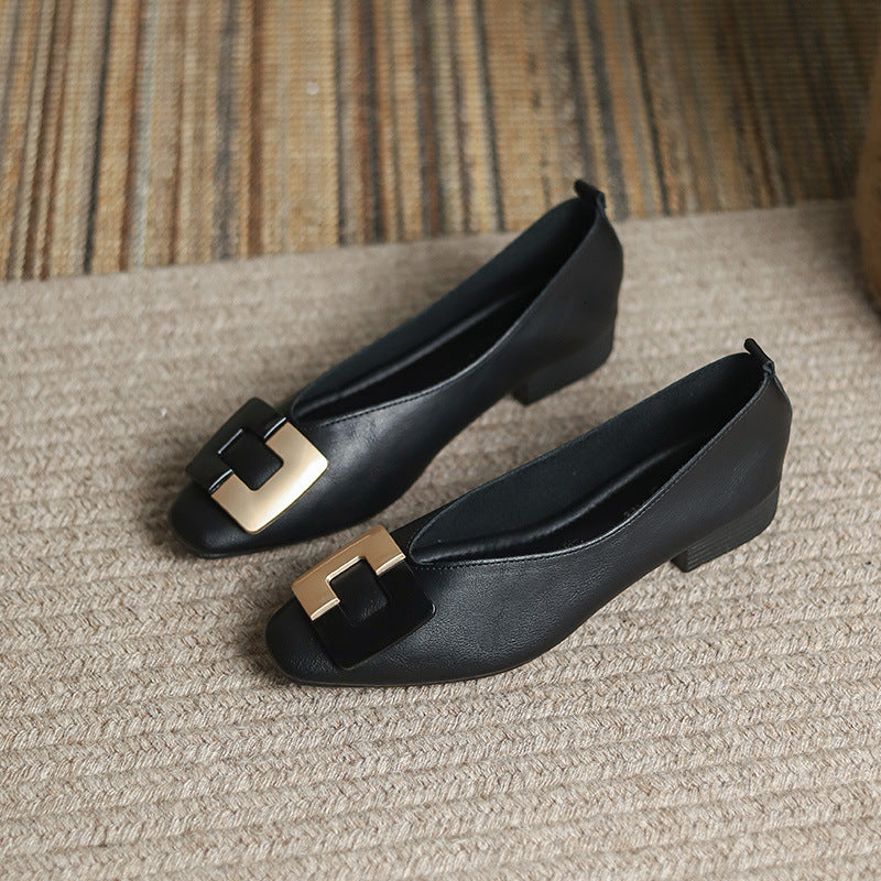 Women's Matching Square Buckle Daily College Round Head Low-cut Low Casual Shoes