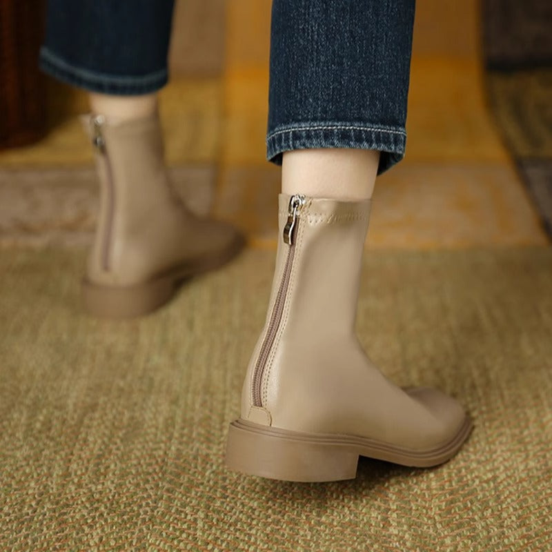 Women's Hot Milk Tea Color Flat Ankle Soft Boots